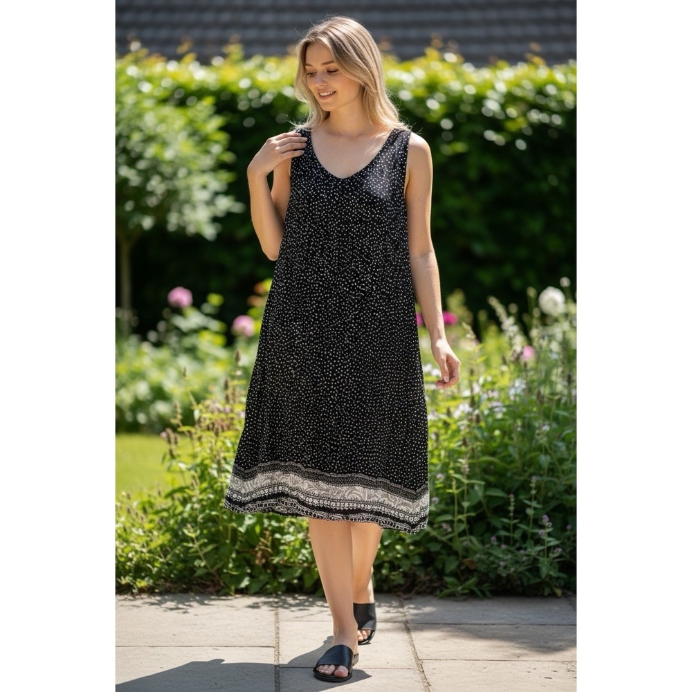 Croft & Barrow Black‎ & White Polka Dot Sleeveless Dress Size Medium